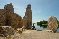Koknese castle ruins and old cannon